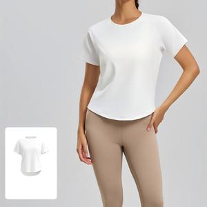 Wholesale Women's Mesh Back <b>Raglan</b> Sleeve Yoga <b>Top</b> Short Sleeve Loose Fit Workout Shirt Breathable Running Gym Athletic Wear - Product Image 1