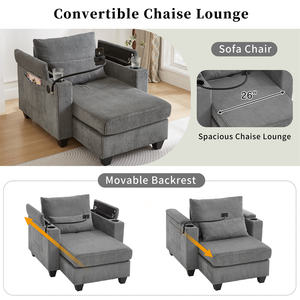 Diván de pana individual multifuncional, sofá para dormir, sofá reclinable, cama con cámara, chaise, sillón para sala de estar con portavasos - Product Image 2