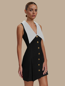 Vestido de fiesta sin mangas con botón de Metal y solapa grande para mujer, vestido de noche de lujo con silueta ceñida a la cintura templada - Product Image 4