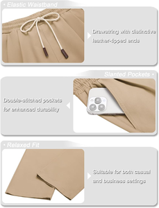 Pantalon chino décontracté pour homme Coupe décontractée Pantalon léger à taille élastique avec cordon de serrage Pantalon plissé en sergé - Product Image 5