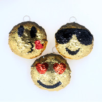 Pendentif visage souriant poupée en peluche porte-clés à paillettes double face extraterrestre