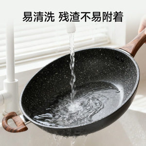 Wok antiadhésif en pierre Maifan avec couvercle, pour cuisson vapeur et sauté, compatible gaz et induction, fond plat rond, lavage à la main uniquement - Product Image 5