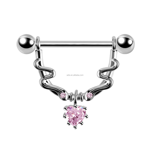 Joyas de <span class=keywords><strong>Piercing</strong></span> Corporal de Acero Inoxidable, Anillo en U para el Pecho, Barra para Pezón con Colgante de Corazón de Circonita Cúbica - Product Image 5