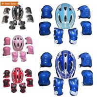 Casque de vélo respirant pour enfants Istaride et ensemble de protections pour les genoux, les coudes et les poignets - Réglable pour le vélo, la trottinette et le roller