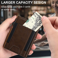 Dompet Pria Minimalis RFID Blocking Tempat Kartu Pop Up Penutup Magnetik Saku Depan Tipis Hadiah Bisnis PU Tahan Air Anti Maling