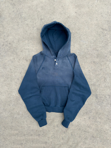 <span class=keywords><strong>Felpa</strong></span> con Cappuccio Henley <span class=keywords><strong>Vintage</strong></span> <span class=keywords><strong>Nera</strong></span> Lavata, Bordo Grezzo Effetto Invecchiato, 100% Cotone French Terry, Pullover Streetwear da Uomo - Product Image 1