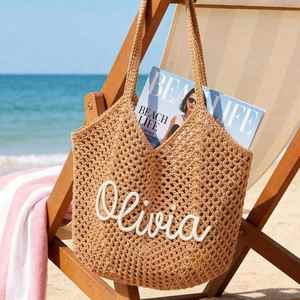 Bolso de Mano Personalizado para Vacaciones de Verano, Bolso de Ganchillo para Luna de Miel, Bolsos de Hombro Esenciales para Escapadas Tropicales - Product Image 5