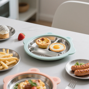 कस्टम स्टेनलेस स्टील बच्चे भोजन भोजन के लिए टेबलवेयर भोजन भोजन प्लेट बच्चों के लिए सक्शन के साथ भोजन डिनर प्लेट - Product Image 4