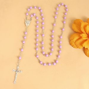 Collier personnalisé avec croix de Jésus, chapelet catholique en acrylique perlé, cadeau religieux <span class=keywords><strong>pour</strong></span> la <span class=keywords><strong>prière</strong></span>, bijoux - Product Image 5
