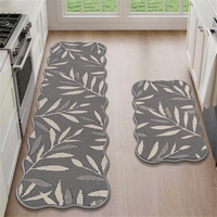 Tapis de cuisine absorbants à bords festonnés avec motif de feuilles 3D, antidérapants, lavables et résistants aux taches pour la cuisine, la buanderie et l'évier