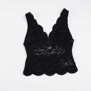 Top corto de encaje liso con cuello en V y espalda descubierta para mujer, estilo lencería sexy y elegante, top sin mangas, ropa interior de moda de verano - Product Image 6