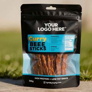 Custom Foil Matte Stand-Up Barrier Pouch Reusable Ziplock Vacuum <b>Bags</b> with Clear Window for Snacks/Beef Jerky Packaging - Product Image 3