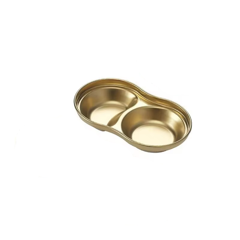 Piatto da degustazione a due scomparti, rotondo, color oro (304).