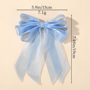 Grosir warna Solid berkilau Mesh benang pita klip rambut Bowknot Net Streamer hairgrip musim panas busur klip aksesoris rambut - Product Image 4