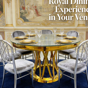 Mesa de Banquete Redonda Decorativa Diseñada para Eventos Comerciales, Mesa de Comedor de Acero Inoxidable Dorado, Mesa para Novios de Boda, Mesa de Hotel - Product Image 4