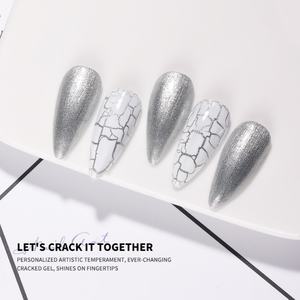 JTING Fashion Vernis à ongles gel effet craquelé à couche épaisse avec base blanche et effet primer argenté et doré - Product Image 5