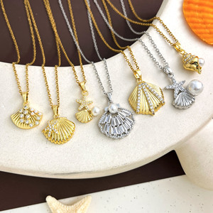 Ocean Shell Real Gold Plated <b>Copper</b> Clavicle <b>Chain</b> Minimal Vacation Beach Necklace For Women Trendy Ladies Jewelry - Product Image 3