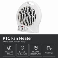 Ventilateur Chauffant Électrique Céramique PTC Portable Mini Chauffage de Bureau 2 Niveaux de Chaleur 1000W 2000W Fusible de Sécurité Anti-Surchauffe VDE pour Bureau Hiver