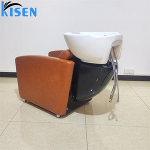 Kisen Portable Synthetic Leather Shampoo Chair with Ceramic Basin and Adjustable <b>Footrest</b> for Hair Salon - Product Image 5