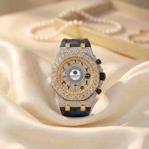 Montre chronographe de luxe en strass, cadran analogique rond de 41mm, bracelet en acier inoxydable, montre à Quartz pour hommes LOISTA - Product Image 5