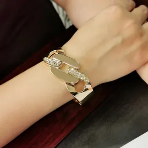High Quality Luxury Geometric Alloy <strong>Torque</strong> Bracelet Korean Rhinestone Shiny Chunky Smooth <strong>Bangle</strong> for Women Casual Jewelry - Product Image 1
