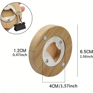 Round Bamboo Wooden Bottle Opener Stainless Steel Manual Opener For <b>Beer</b> Refrigerator Use - Product Image 5