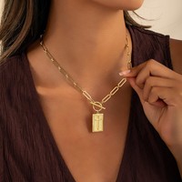 Collier en acier inoxydable avec pendentif carré sportif en forme de croix et chaîne en bambou, design boucle OT, plaqué or 18 carats, en promotion