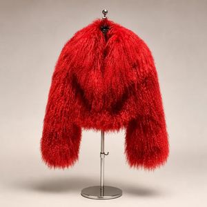 <span class=keywords><strong>Cappotto</strong></span> Invernale Spesso e Soffice <span class=keywords><strong>in</strong></span> Vera <span class=keywords><strong>Pelliccia</strong></span> d'Agnello Mongola <span class=keywords><strong>con</strong></span> Grande Colletto per Donna - Product Image 4