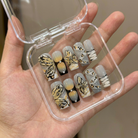 Uñas Postizas para Niñas con Pegamento, Forma de Ataúd, Suministros de Belleza, Uñas de Alta Calidad, Uñas Postizas Personalizadas con Herramientas para Uñas