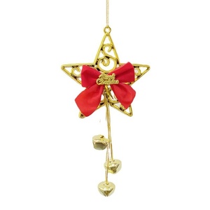 Adornos Navideños de Lujo con Campanas, Diseño de Reno Dorado y Oso, Campana Doble Colgante, Decoraciones con Lazo Rojo para Árbol de Navidad, Corona Navideña - Product Image 5