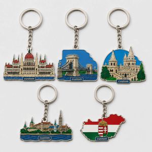 Porte-clés personnalisés en gros de haute qualité, style Budapest, Hongrie, modèles de chaînes, souvenirs de voyage européens - Product Image 1
