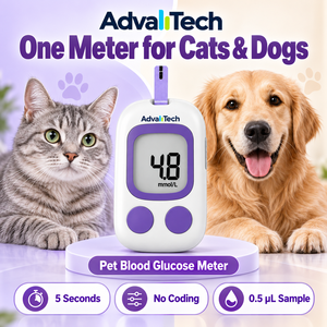 Glucomètre vétérinaire professionnel AdvallTech pour chats et chiens, portable, test de diabète en 5 secondes sans codage - Product Image 1