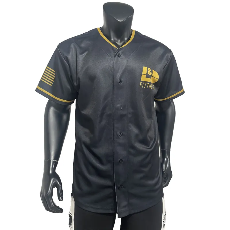 Vente en gros Chemise de baseball basique brodée Maillots de softball boutonnés noirs pour toutes les équipes