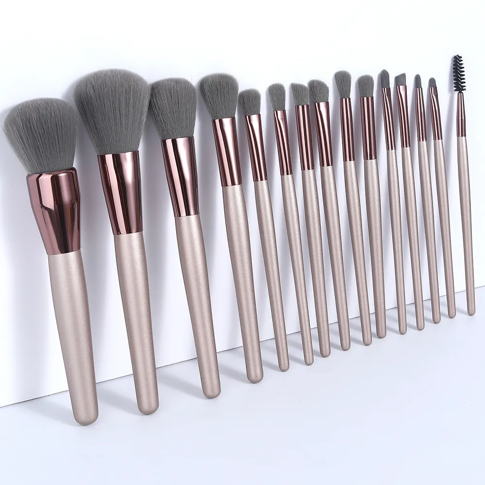 15 Pieces/Set Little Brown Hair Custom Makeup Brushes Set Private Label Wholesale Make Up Tool Wooden Handle No Brand No Logo
