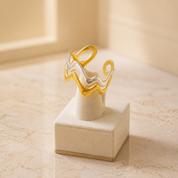 Bague ouverte en acier inoxydable plaqué or 18 carats, motif vague irrégulière, audacieuse, bicolore, abstraite, pour femme, à porter au quotidien