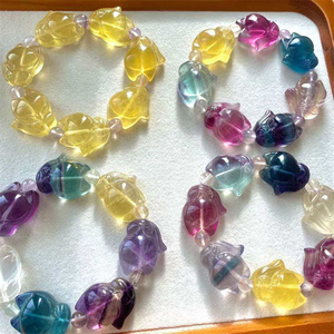 Pulseras Elásticas de Piedras Naturales con Forma de Zorro de 25 mm, Joyería de Moda al por Mayor, Cristal de Fluorita Arcoíris para Regalo - Product Image 2