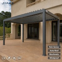 Pergola en aluminium Jiake avec capteur de pluie, toit automatique, système de lames bioclimatiques motorisées résistant au vent pour villa, terrasse, pont, gazebo
