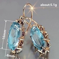 CAOSHI Nouveauté Boucles d'oreilles pendantes plaquées or avec grand zircon ovale 4 couleurs pour femme, sertissage 8 griffes, bijoux cadeaux