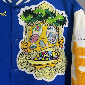 เสื้อแจ็คเก็ตวาร์ซิตี้ผ้าวูลแบบสั่งทำสำหรับผู้ชาย คอตั้ง แขนหนัง ลายการ์ตูน สไตล์ลำลอง ไซส์ XL เสื้อคลุมฤดูหนาว - Product Image 1