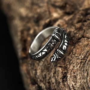 <b>Titanium</b> Steel <b>Ring</b> Geometric Nordic Viking Design Open Face Unisex Fashion Jewelry Gift - Product Image 3