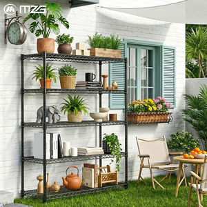 Étagères de rangement réglables en acier noir mat MZG, 5 niveaux, système d'étagères en grille métallique robuste sans boulons pour cuisine et garage - Product Image 1