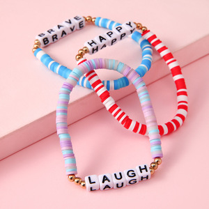 3 pièces de lettres carrées en argile souple faites à la main avec des perles, accessoires de plage bohèmes pour enfants, cadeau initial empilable - Product Image 4