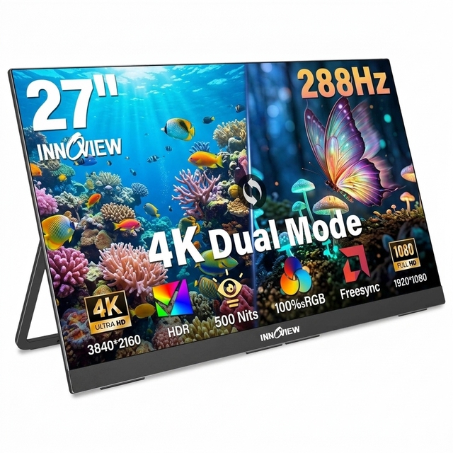 External Second Screen Portable Monitor 27 Inch Dual Mode Gaming Display IPS 500 Nits HDR FreeSync USB-C, HDMI Computer Display