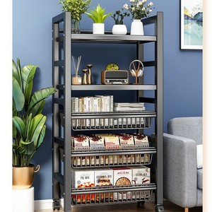 Multi Tier Floor Standing <b>Kitchen</b> <b>Storage</b> Rack Stainless Steel Rectangular Movable Vegetable Fruit Organizer Shelf <b>Unit</b> - Product Image 4