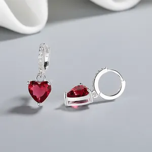 Wholesale Fashion Heart Drop Earrings In Sterling Silver With Vibrant Zircon Silver Earrings 925