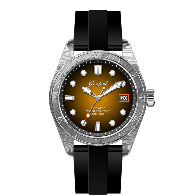 Men Luxury Mechanical Diver Watch OEM Private Label Custom Logo Damascus Steel Automatic Wristwatch 20ATM Waterproof