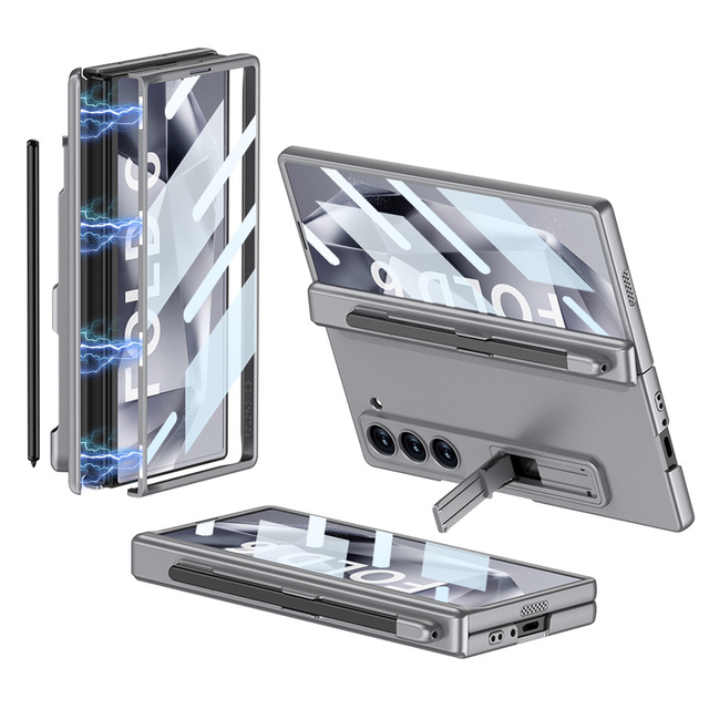 New Phone Case with Screen Protective Film for samsung Fold 6 case with Hinge for Fold 5 4 3 Mobile Phone case with Bracket