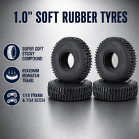Nouveaux pneus en caoutchouc souple de 1,0 pouce 65x20mm pour voiture RC Crawler, pièces de mise à niveau adaptées aux tailles 1/18 et 1/24