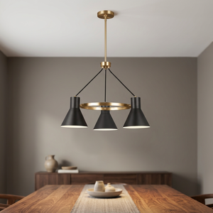 Lampe suspendue en métal à 3 supports en laiton AK en laiton et pièce de luxe finie noire pour la décoration intérieure d'hôtel - Product Image 2