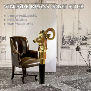 Enlarge <b>Polished</b> Vintage Solid Brass Goat Head Handle Designer Style Wooden Outdoor Walking Stick Antique - Product Image 2